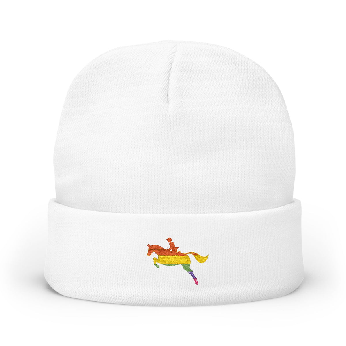 Rainbow Horse Embroidered Beanie — Pride Equestrian Knit Hat