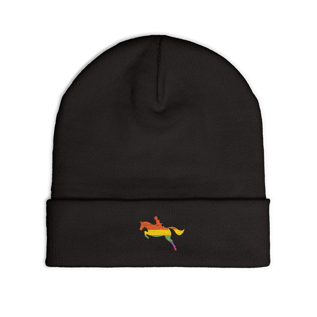 Rainbow Horse Embroidered Beanie — Pride Equestrian Knit Hat