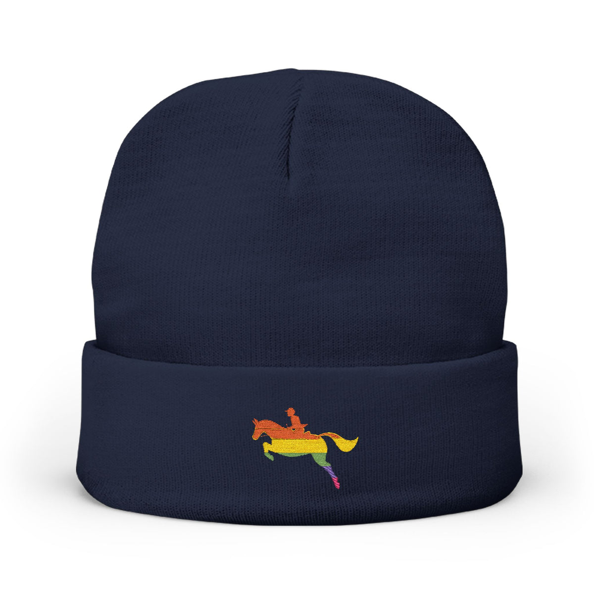 Rainbow Horse Embroidered Beanie — Pride Equestrian Knit Hat