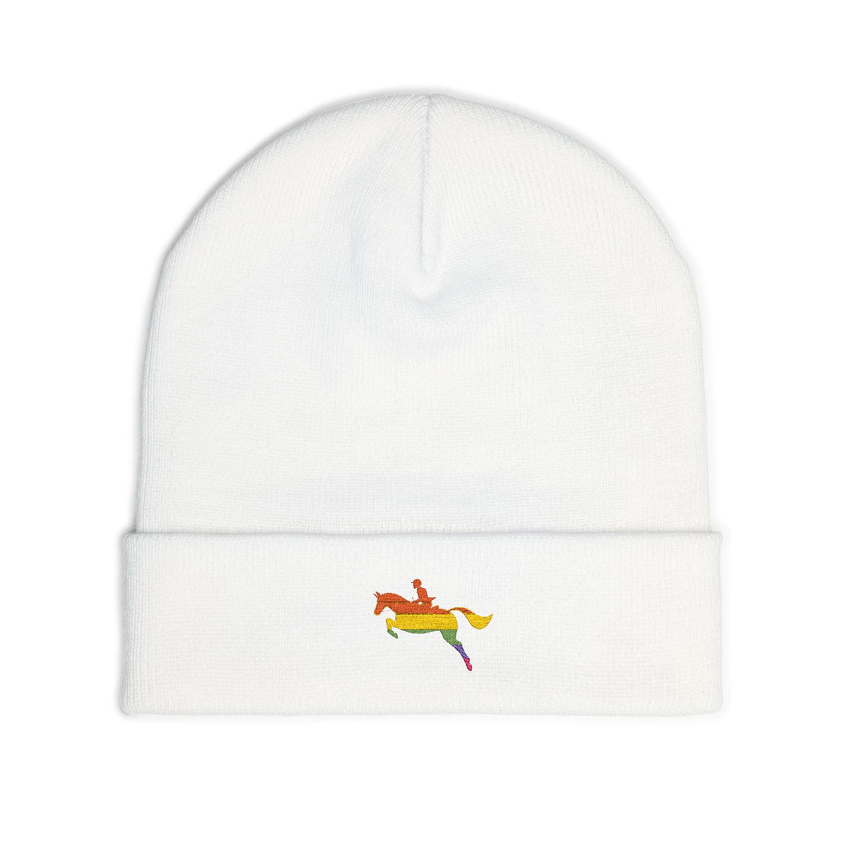 Rainbow Horse Embroidered Beanie — Pride Equestrian Knit Hat