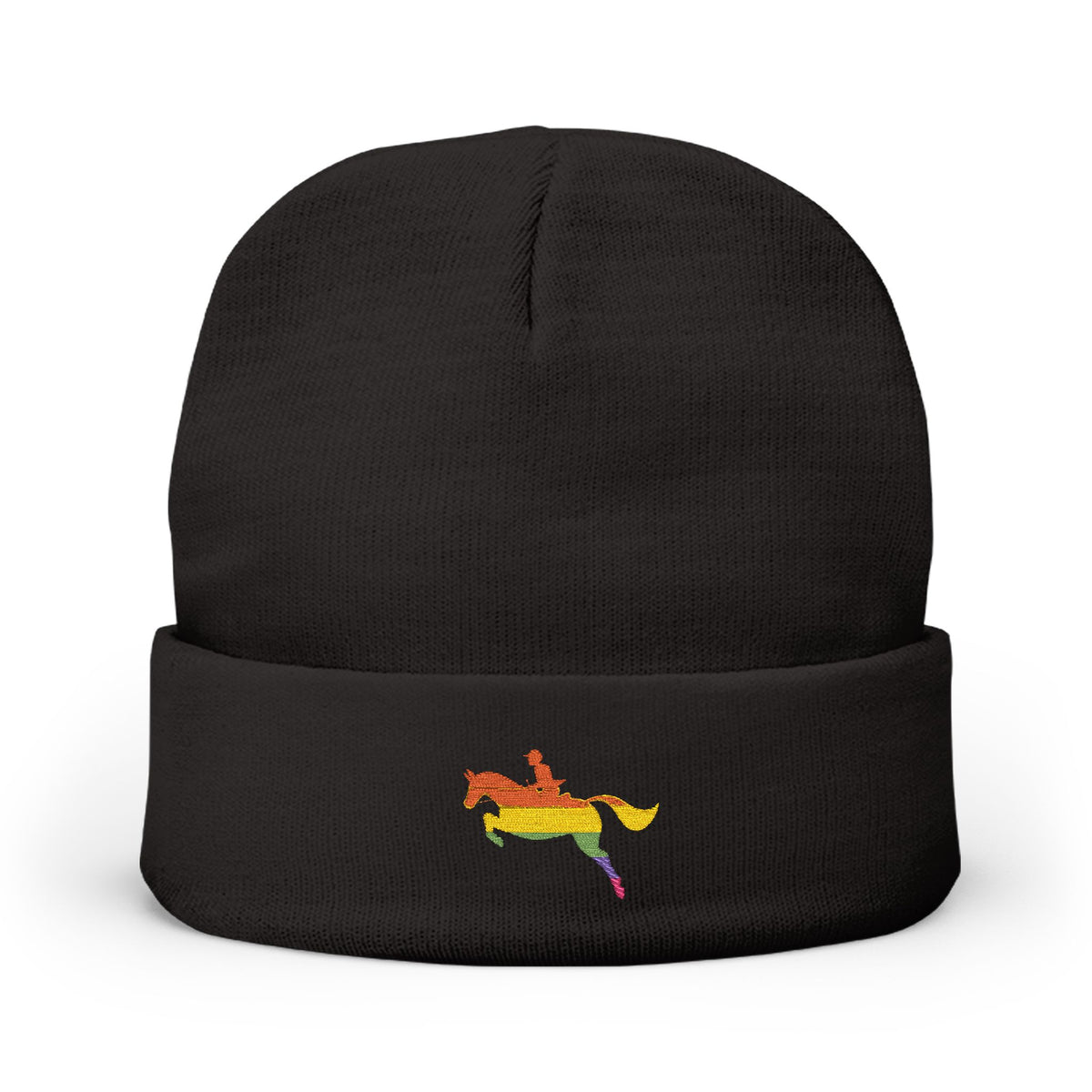 Rainbow Horse Embroidered Beanie — Pride Equestrian Knit Hat