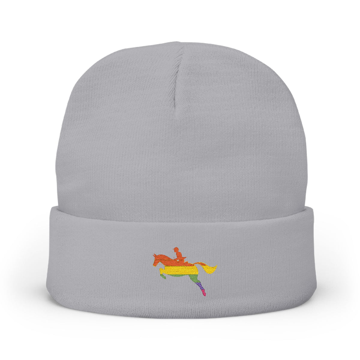 Rainbow Horse Embroidered Beanie — Pride Equestrian Knit Hat