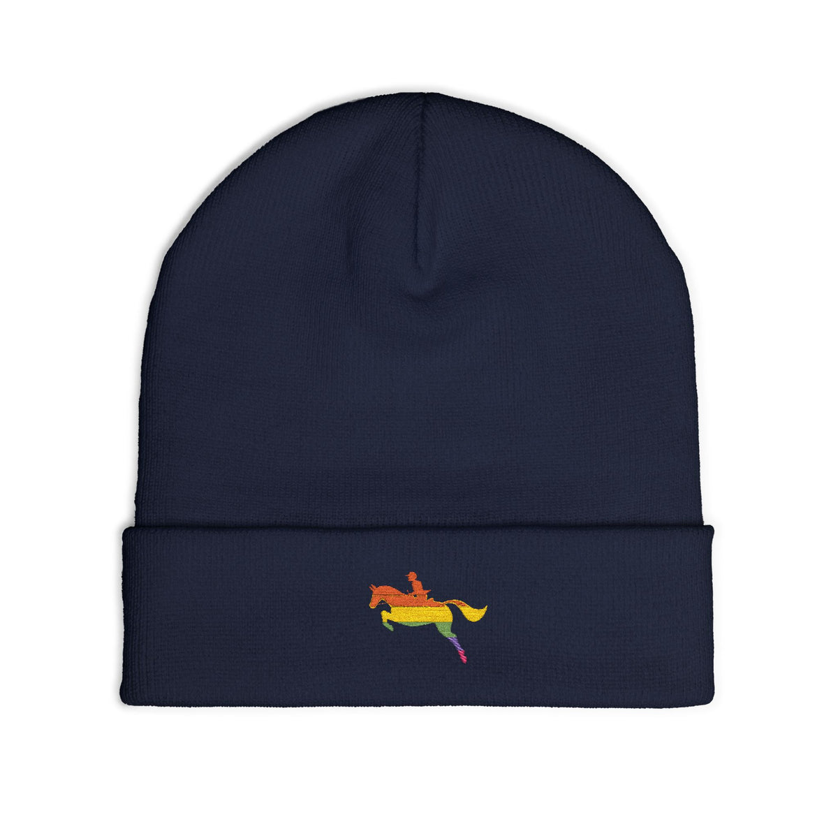 Rainbow Horse Embroidered Beanie — Pride Equestrian Knit Hat