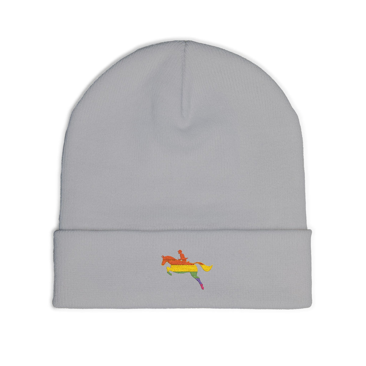 Rainbow Horse Embroidered Beanie — Pride Equestrian Knit Hat