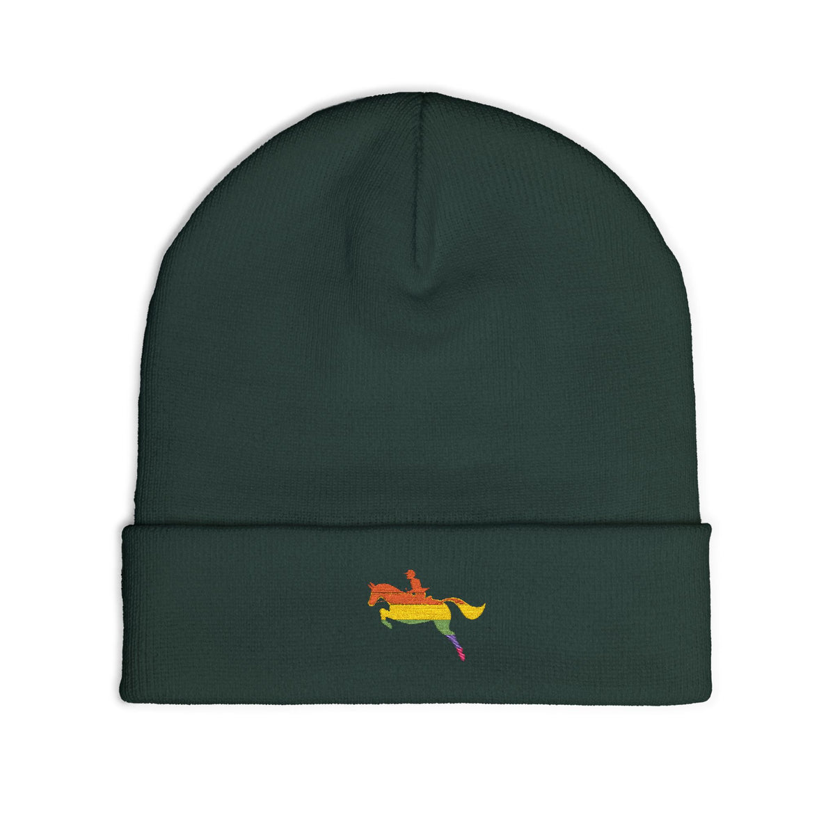 Rainbow Horse Embroidered Beanie — Pride Equestrian Knit Hat
