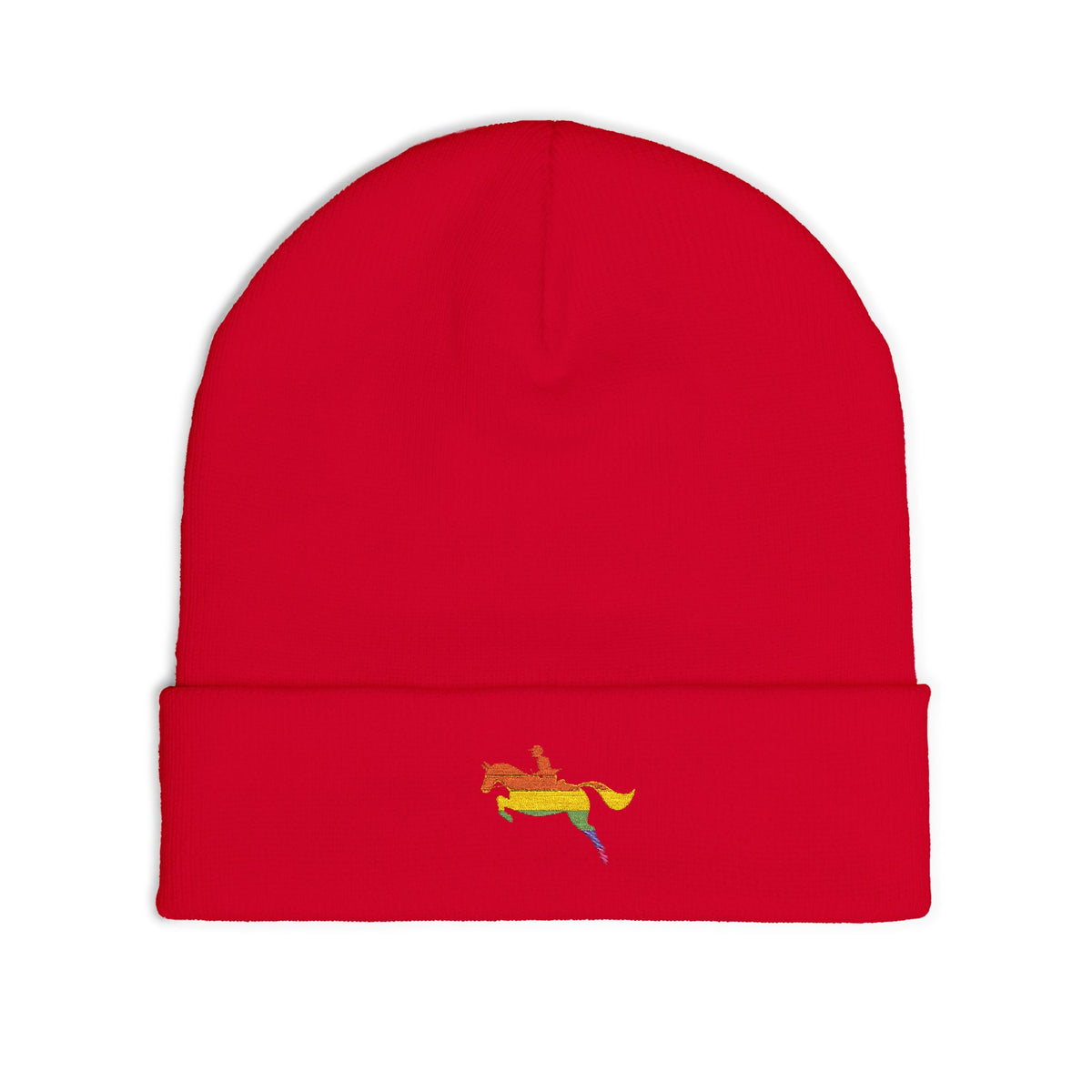 Rainbow Horse Embroidered Beanie — Pride Equestrian Knit Hat