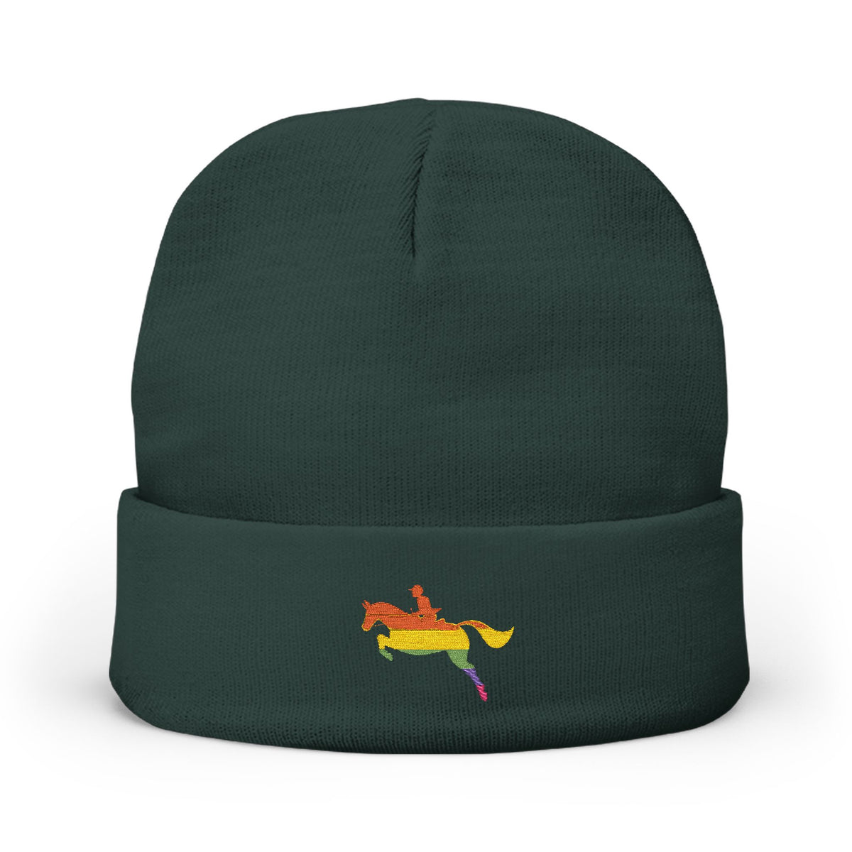 Rainbow Horse Embroidered Beanie — Pride Equestrian Knit Hat