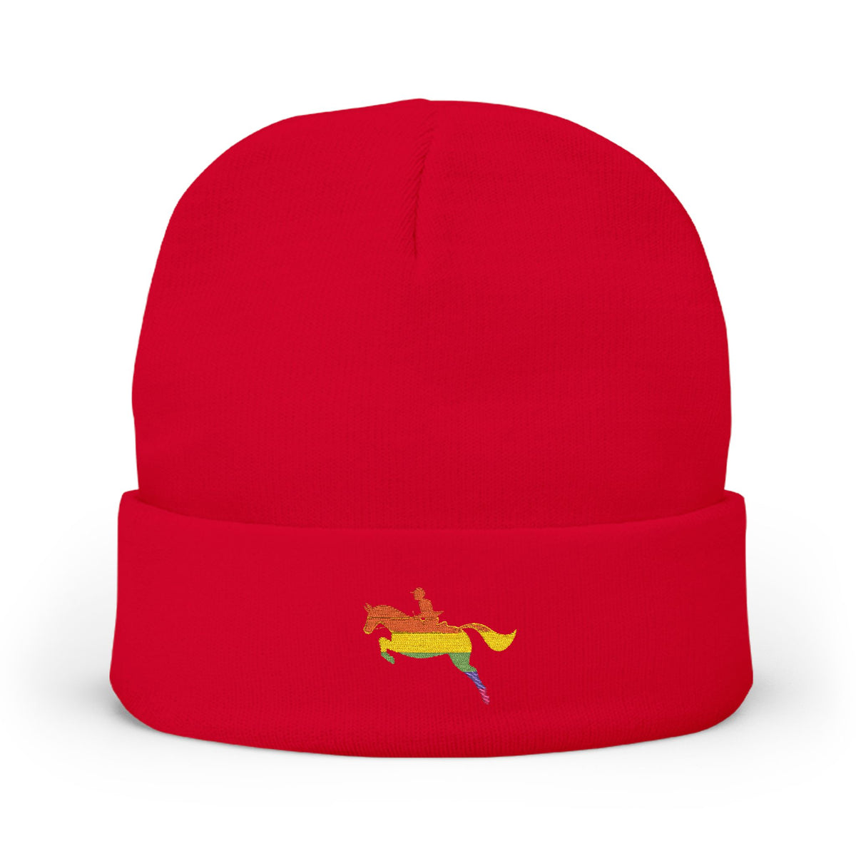 Rainbow Horse Embroidered Beanie — Pride Equestrian Knit Hat